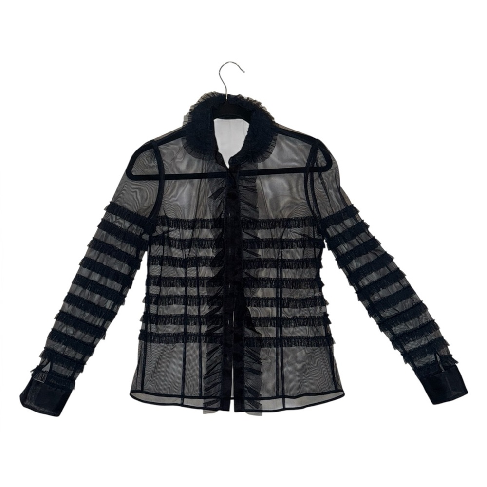 RED Valentino Black Pleated Sheer Tulle Blouse